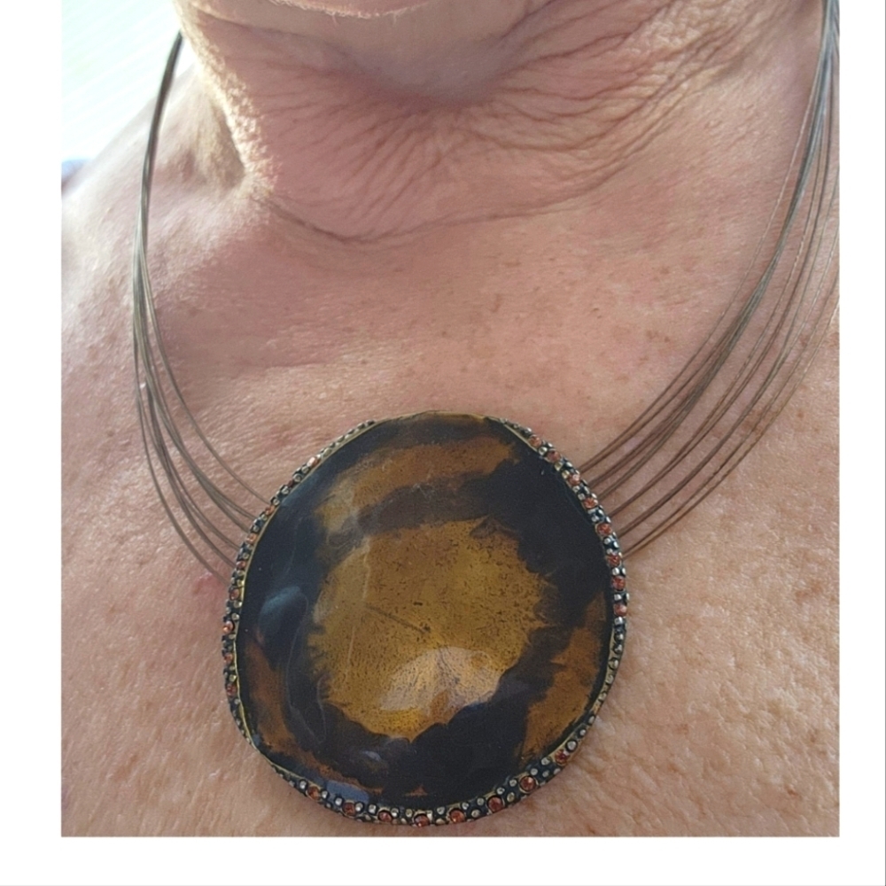 Vintage Chico's earth‎ tones metal Medallion necklace